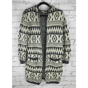 Montreal Cardigan Women's L Aztec/Geometric Plush Soft Black/White Sweater Boho